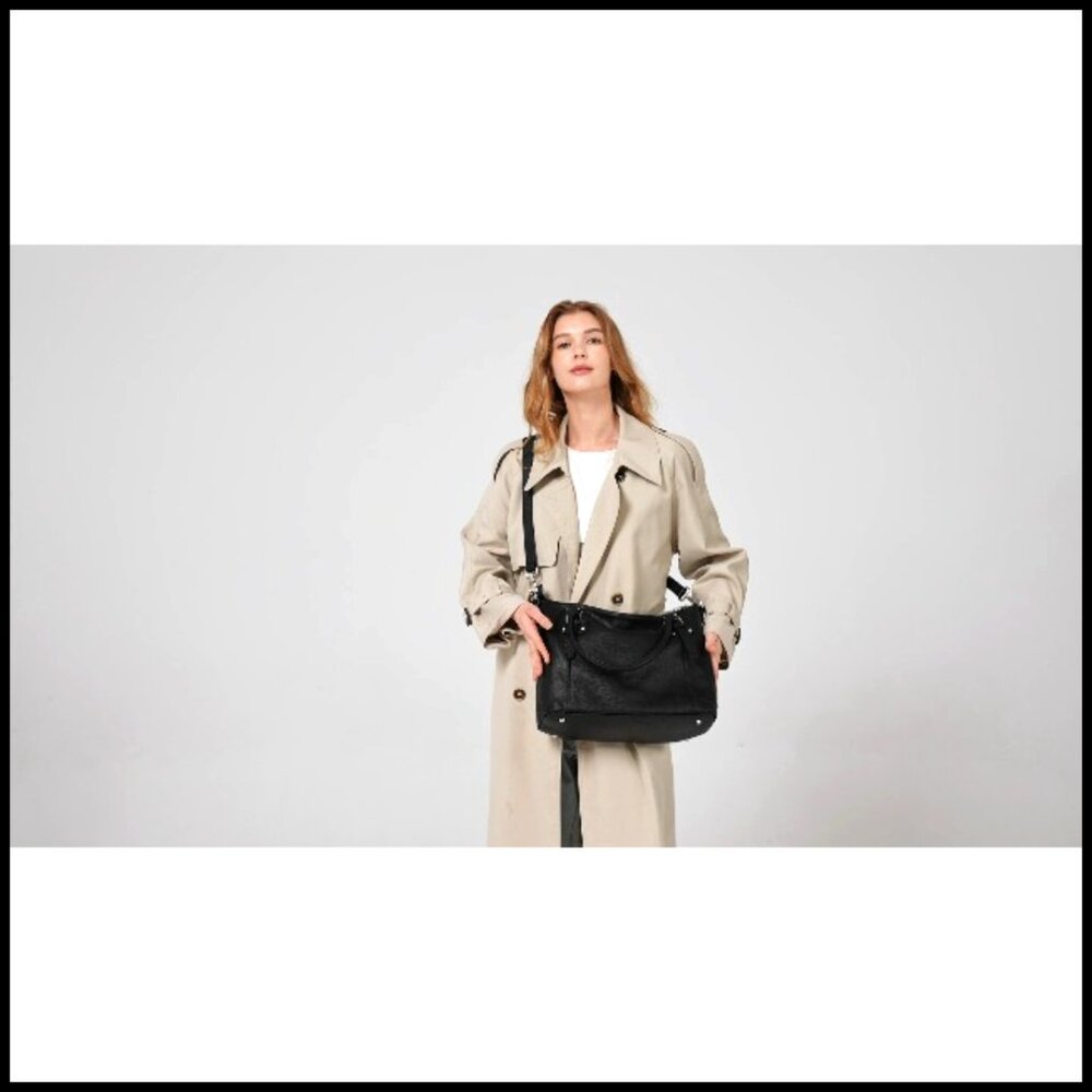 Genuine Leather Tote Shoulder Bag with Adjustable Strap, Medium Size - Picture 7 of 7